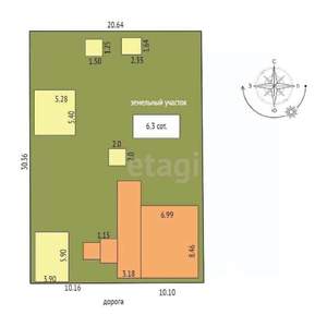 Дом 68м², 1-этажный, участок 6 сот.