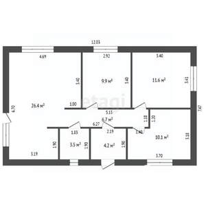 Дом 73м&sup2;, 1-этажный, участок 12 сот.  