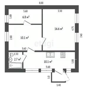 Дом 46м², 1-этажный, участок 3 сот.  