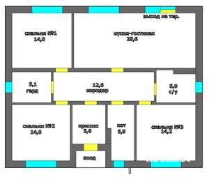 Дом 105м&sup2;, 1-этажный, участок 3 сот.  