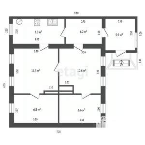 Дом 55м&sup2;, 1-этажный, участок 4 сот.  