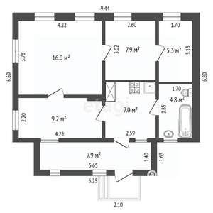 Дом 58м&sup2;, 1-этажный, участок 2 сот.  