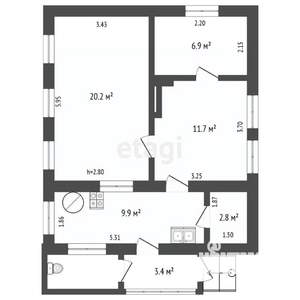 Дом 52м&sup2;, 1-этажный, участок 2 сот.  