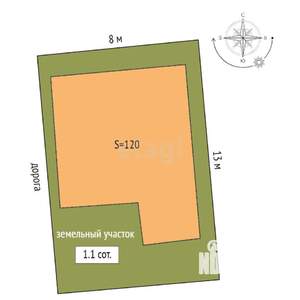 Дом 120м², 3-этажный, участок 1 сот.  