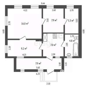 Дом 58м², 1-этажный, участок 2 сот.  