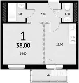 1-к квартира, на длительный срок, 38м2, 2/14 этаж