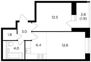 2-к квартира, на длительный срок, 44м2, 14/32 этаж