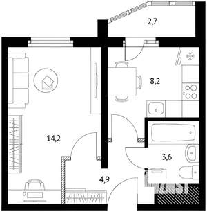 1-к квартира, на длительный срок, 33м2, 12/21 этаж