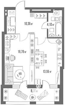 1-к квартира, на длительный срок, 55м2, 5/25 этаж