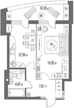 1-к квартира, на длительный срок, 56м2, 5/22 этаж