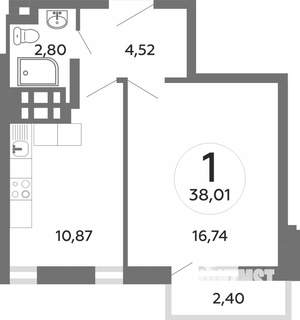 1-к квартира, на длительный срок, 40м2, 22/25 этаж