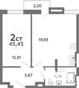 1-к квартира, на длительный срок, 46м2, 22/25 этаж