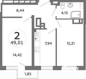 2-к квартира, на длительный срок, 48м2, 12/26 этаж