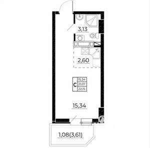 Студия квартира, на длительный срок, 22м2, 12/24 этаж