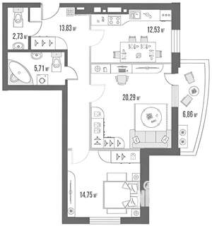 2-к квартира, на длительный срок, 78м2, 2/23 этаж
