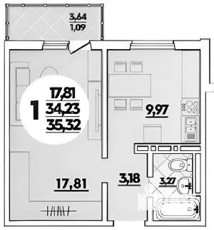 1-к квартира, на длительный срок, 35м2, 4/18 этаж