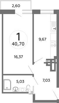 1-к квартира, на длительный срок, 42м2, 16/25 этаж