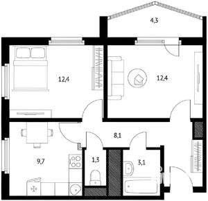 2-к квартира, на длительный срок, 50м2, 15/21 этаж
