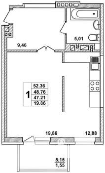 1-к квартира, на длительный срок, 53м2, 6/10 этаж