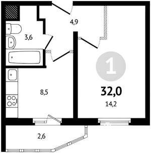 1-к квартира, на длительный срок, 34м2, 11/20 этаж