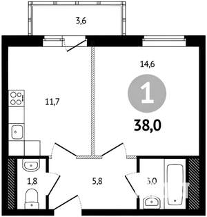 1-к квартира, на длительный срок, 40м2, 15/15 этаж