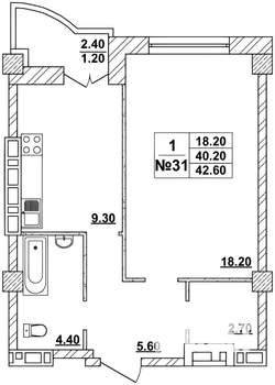 1-к квартира, на длительный срок, 43м2, 10/19 этаж