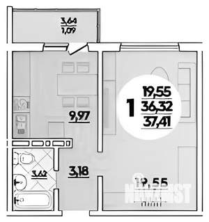 1-к квартира, на длительный срок, 38м2, 12/18 этаж