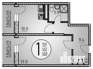 1-к квартира, на длительный срок, 44м2, 22/26 этаж