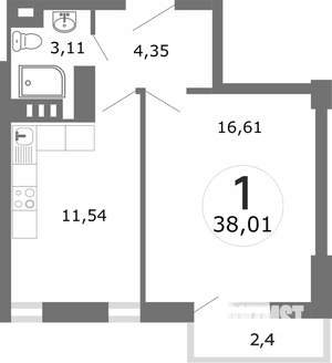 1-к квартира, на длительный срок, 40м2, 15/25 этаж
