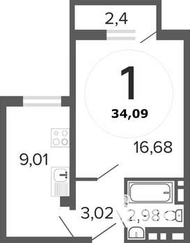 1-к квартира, на длительный срок, 33м2, 16/25 этаж