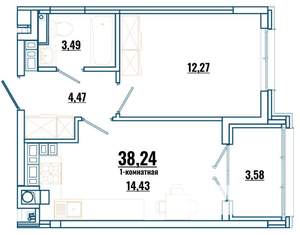 1-к квартира, строящийся дом, 38м2, 2/4 этаж