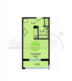 Студия квартира, вторичка, 26м2, 16/17 этаж
