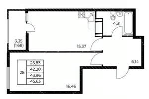 1-к квартира, вторичка, 46м2, 5/25 этаж