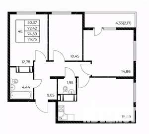 3-к квартира, вторичка, 77м2, 4/25 этаж