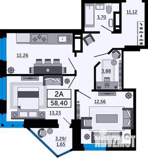 2-к квартира, строящийся дом, 58м2, 19/24 этаж