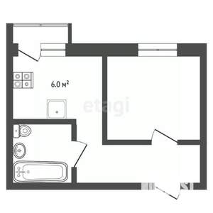 1-к квартира, вторичка, 28м2, 6/6 этаж