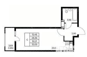Студия квартира, вторичка, 32м2, 15/25 этаж