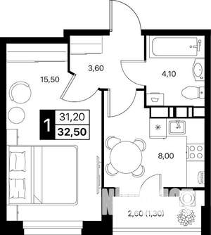 1-к квартира, вторичка, 33м2, 5/20 этаж