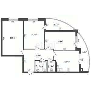 3-к квартира, вторичка, 90м2, 1/24 этаж