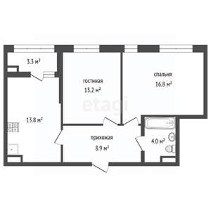 2-к квартира, вторичка, 60м2, 3/18 этаж