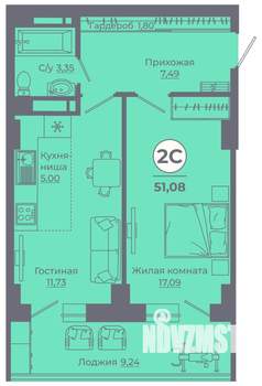 2-к квартира, вторичка, 51м2, 17/25 этаж