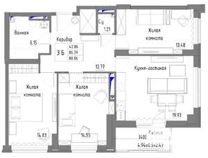 3-к квартира, строящийся дом, 92м2, 23/25 этаж