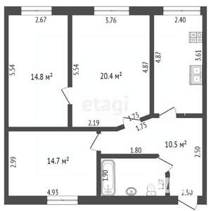 3-к квартира, вторичка, 80м2, 3/3 этаж