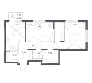 2-к квартира, вторичка, 58м2, 11/17 этаж