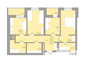 3-к квартира, строящийся дом, 83м2, 5/22 этаж