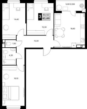 3-к квартира, вторичка, 83м2, 5/12 этаж