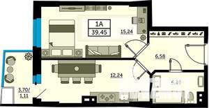 1-к квартира, строящийся дом, 39м2, 22/24 этаж