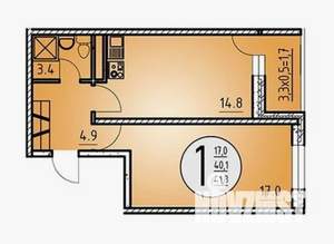 1-к квартира, вторичка, 40м2, 14/20 этаж