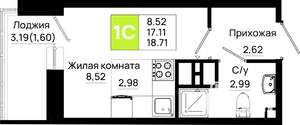 Студия квартира, вторичка, 19м2, 3/25 этаж