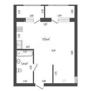 1-к квартира, вторичка, 35м2, 14/14 этаж